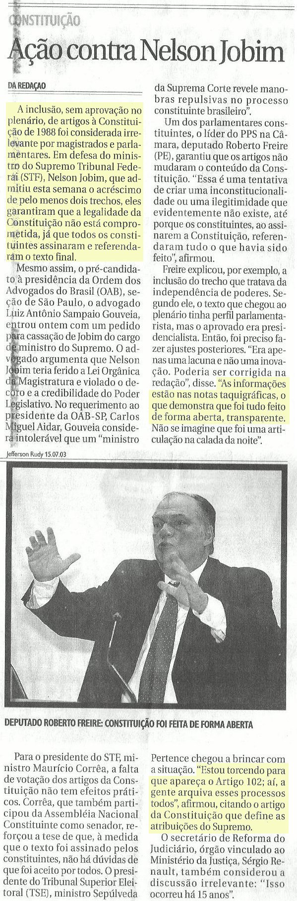 Matéria do Correio Braziliense - 10.10.03